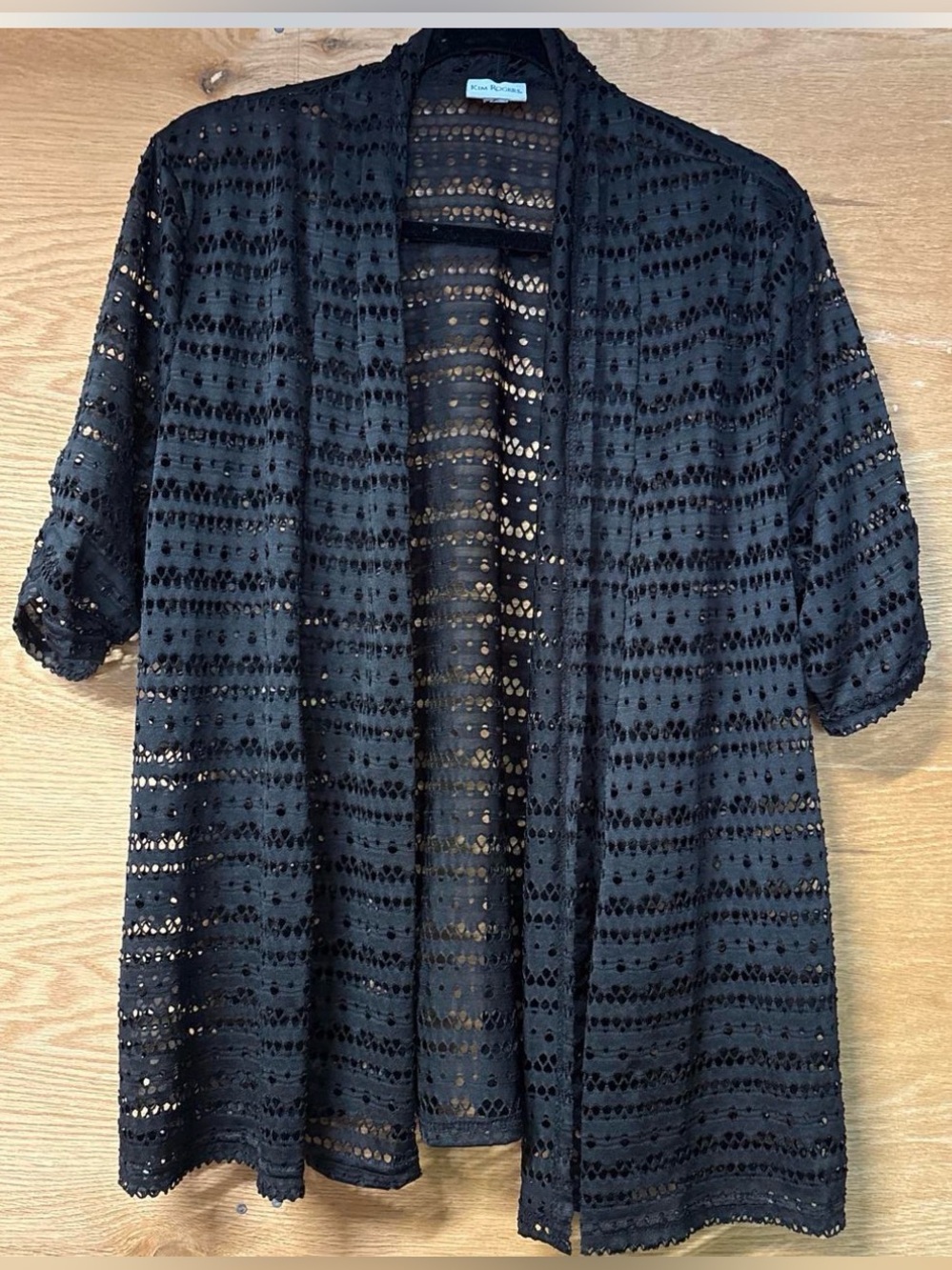 Kim Rogers Black Openwork Short-Sleeve Cardigan